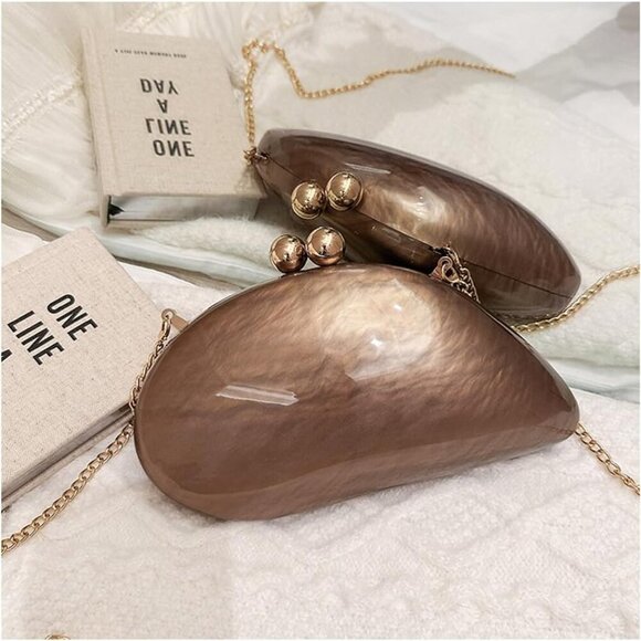 Acrylic Shell Shaped Bag Luxury Marble Clutch Evening Purses for Women Glitter H - Picture 5 of 6